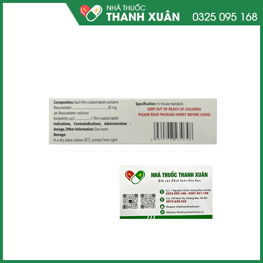 Rosuvastatin 20 thuốc điều trị rối loạn mỡ máu